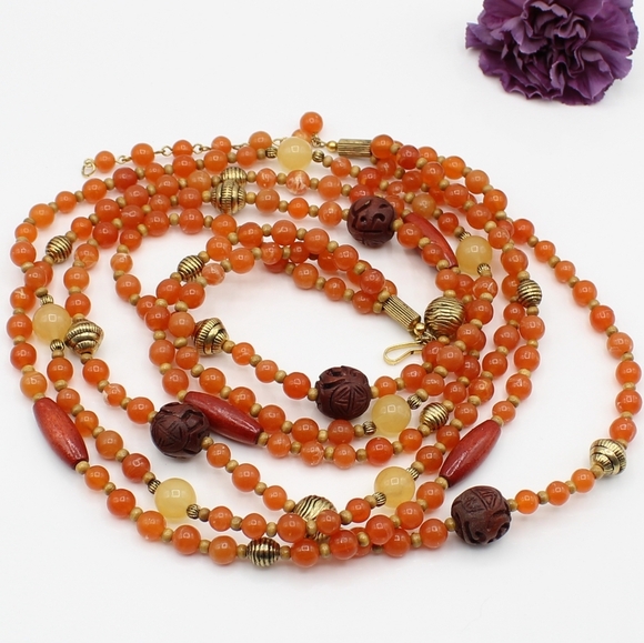 Vintage Jewelry - Vintage Avon 3 strand acrylic and wood bead necklace